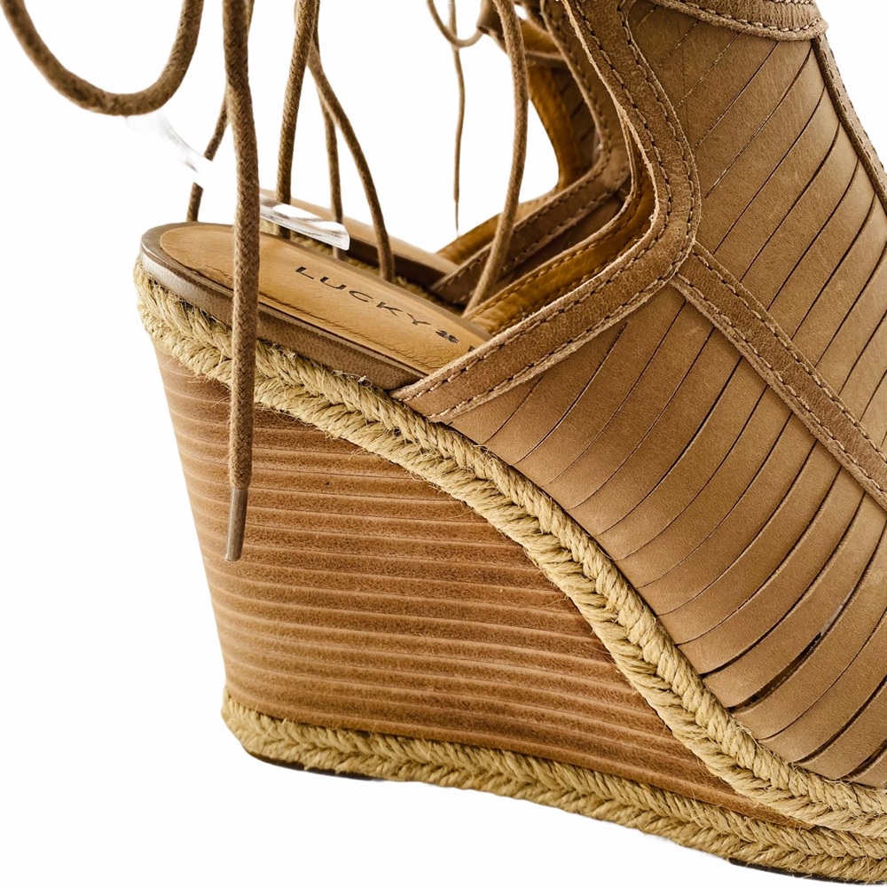 Lucky Brand Laceey Leather Wedge Peep Toe Sandal - Picture 14 of 15